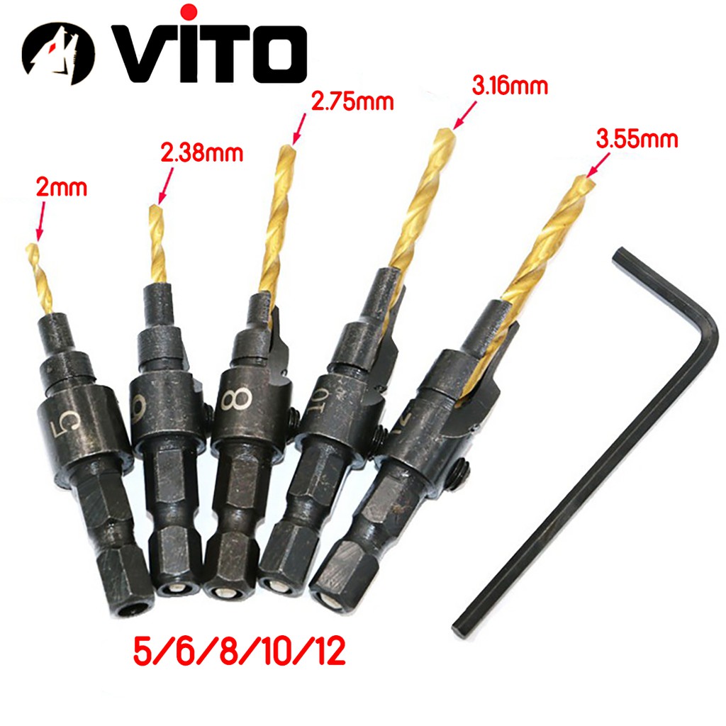 Bộ 4/5 Mũi Khoan Gỗ Chỉnh Cữ VITO Bắt Âm Mũi Vít Chân Lục Giác