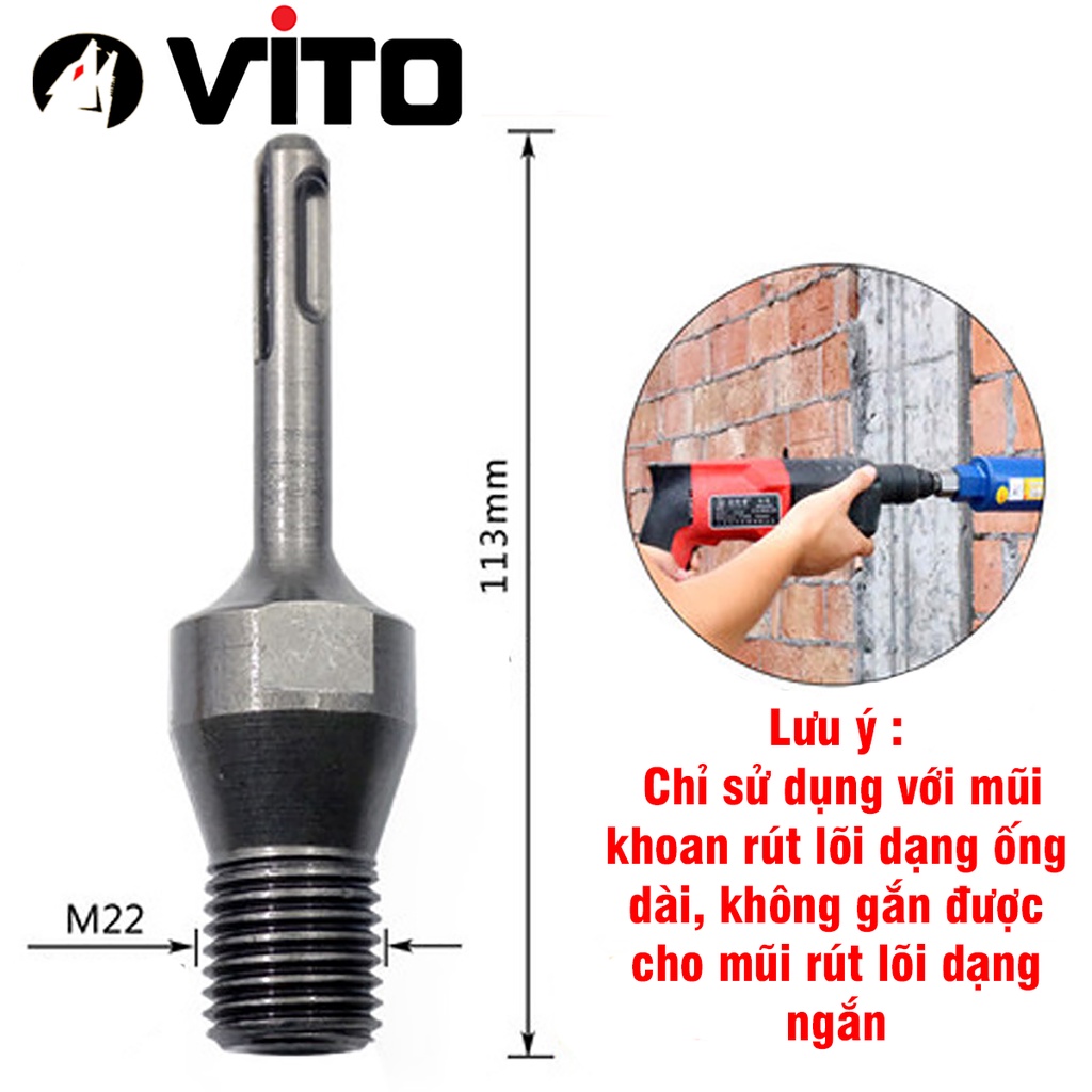 Đầu Chuyển Đổi Khoan Bê Tông SDS Plus Sang Chân Rút Lõi Bê Tông M22 VITO Đúc Nguyên Khối