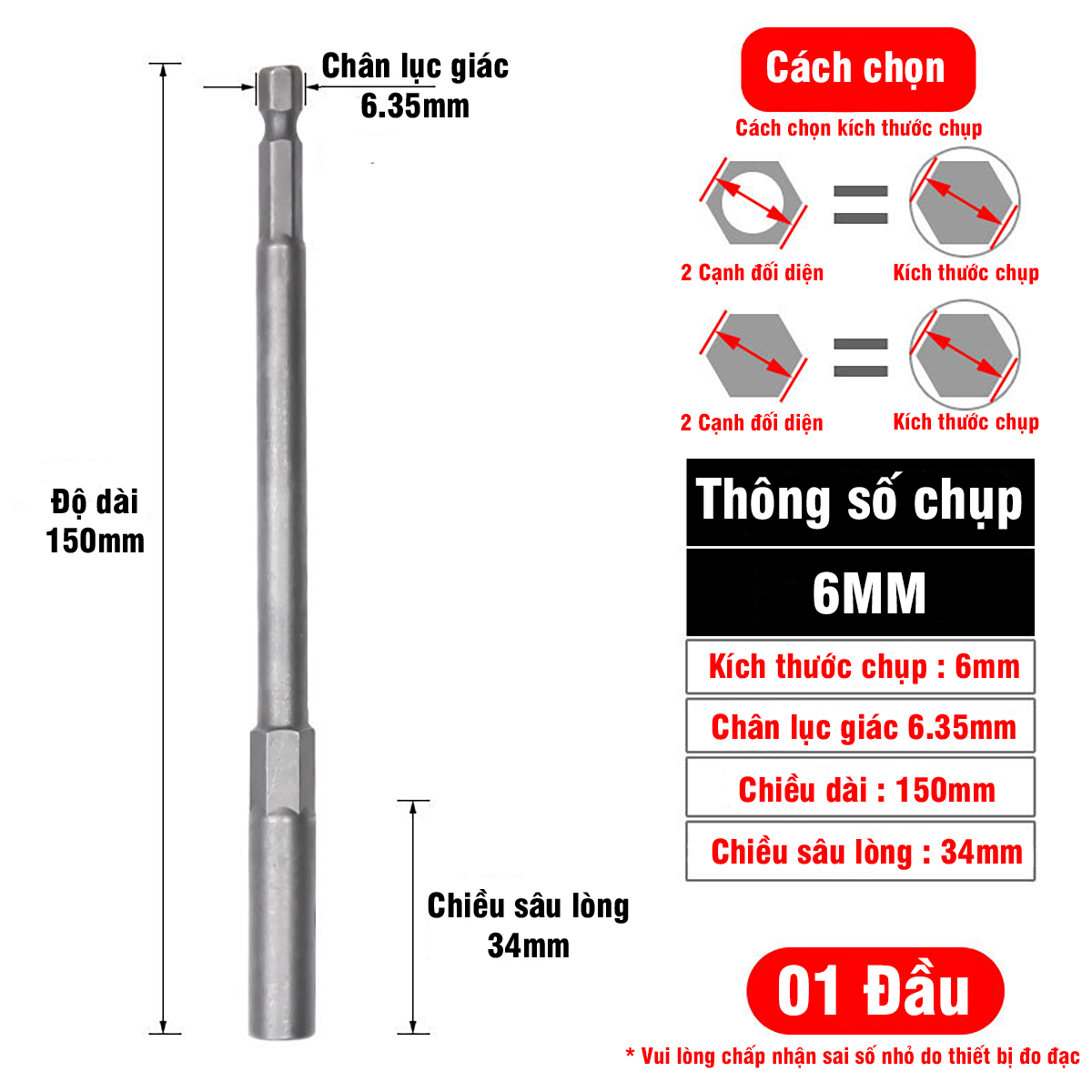 Khẩu Chụp Bulong Sâu Lòng Dài 150mm Bắn Vít VITO Chân Lục Giác Các Kích Cỡ