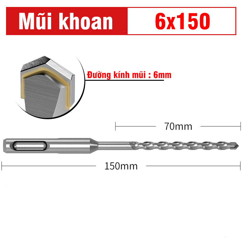 Mũi Khoan Bê Tông VITO Chân Gài SDS Plus Chắc Chắn Thép HSS