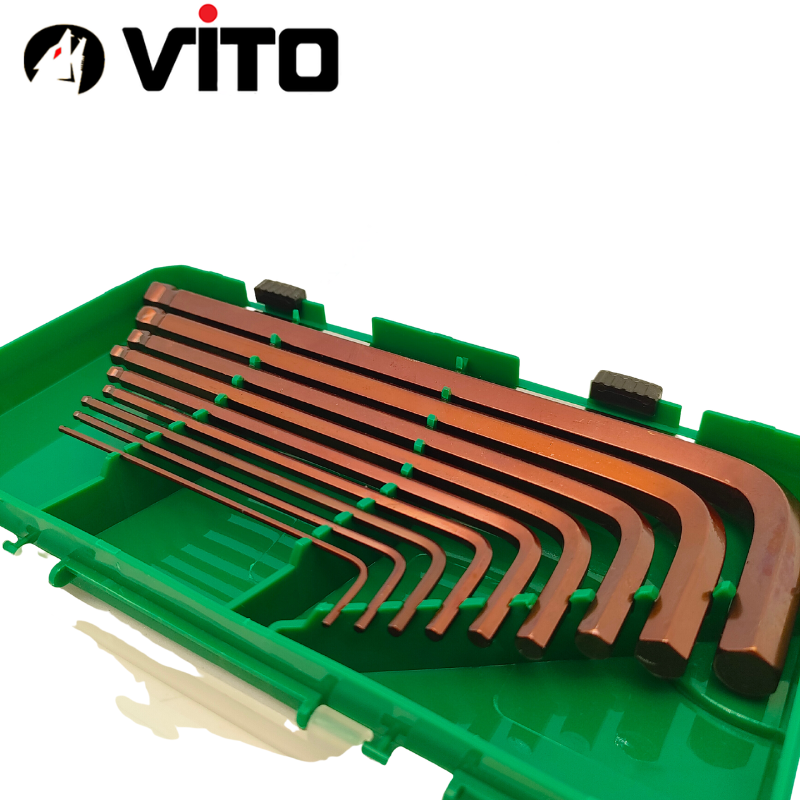 Hộp Lục Giác Vặn Tay Chữ L 2 Đầu Lục Giác, Lục Giác Bi 9 Cây VITO Thép S2 Mạ Crôm Độ Cứng Cao