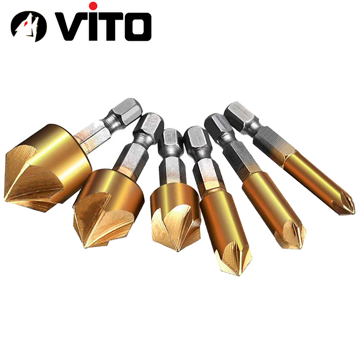 Bộ 3/6 Mũi Doa Âm Miệng Lỗ Bắt Âm Vít 5 Lưỡi Phay VITO Phủ Titanium 6-19mm Chuôi Lục Giác