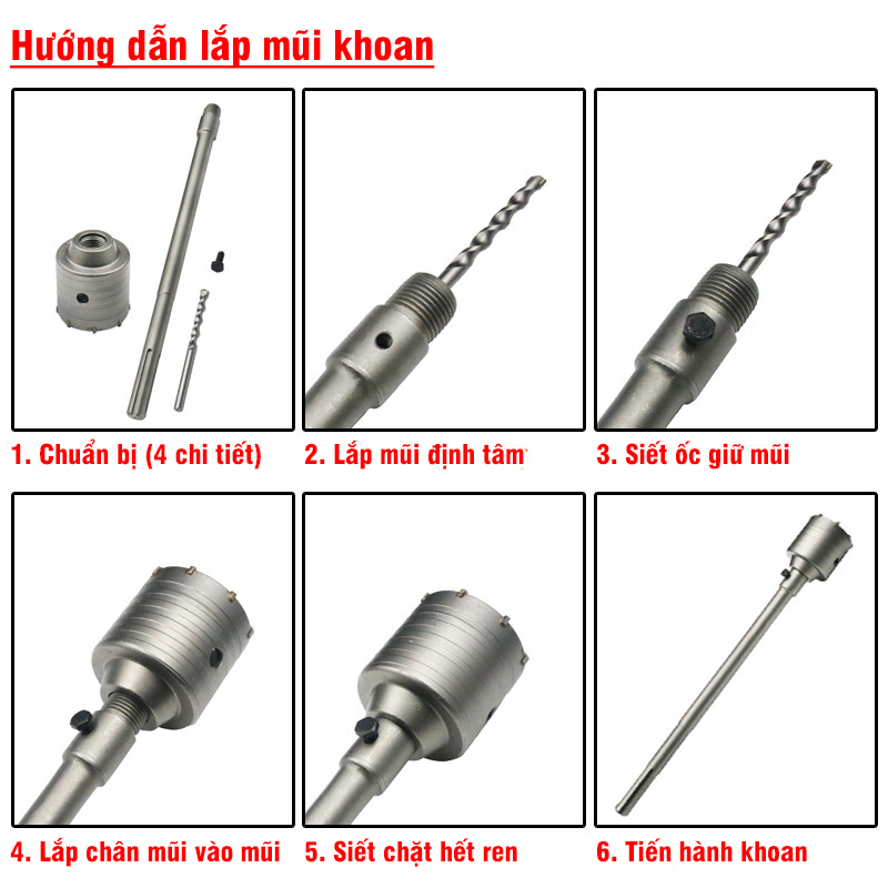 Mũi Khoan Rút Lõi, Khoan Khoét Bê Tông, Tường Chân SDS Plus Chắc Chắn DONTEK