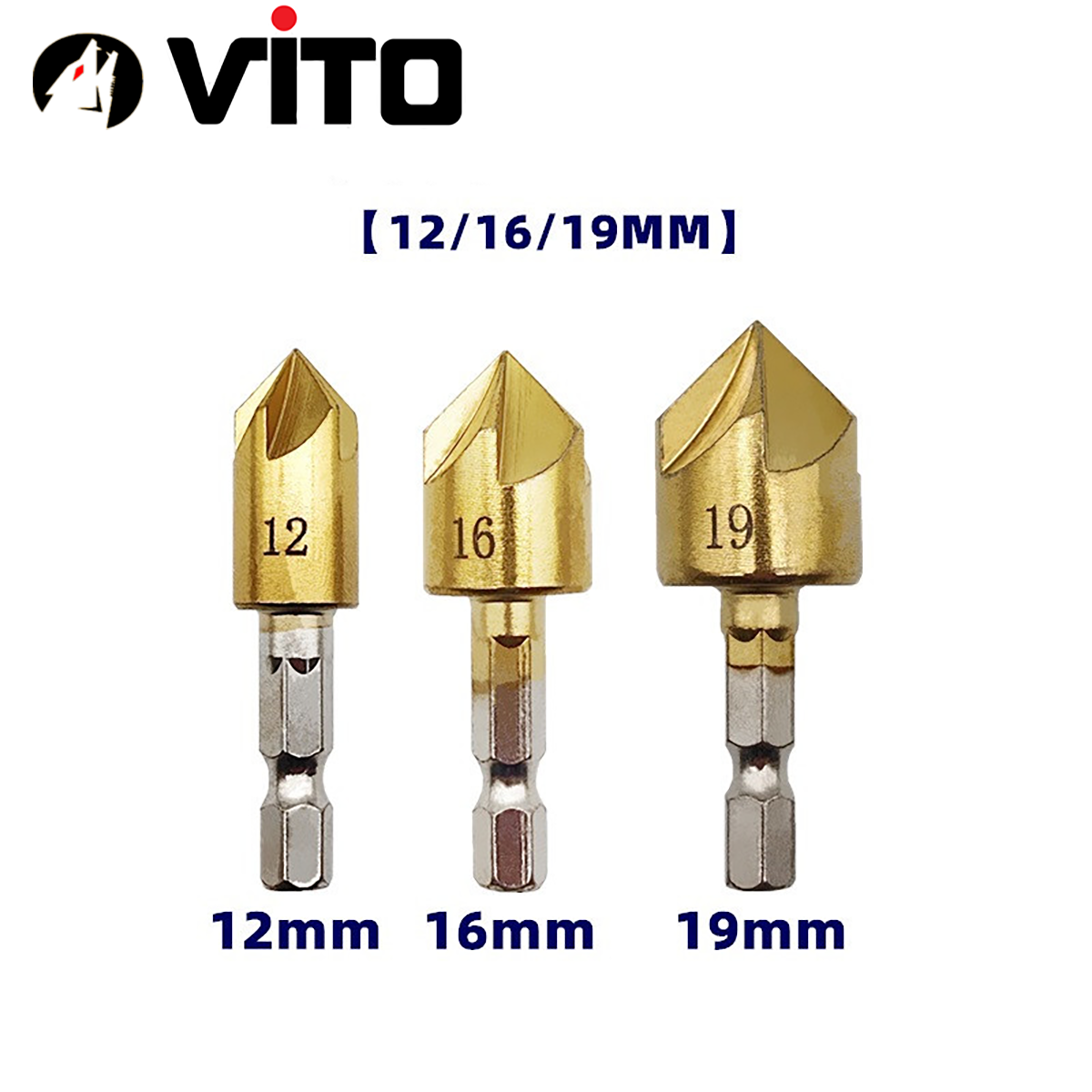 Bộ 3/6 Mũi Doa Âm Miệng Lỗ Bắt Âm Vít 5 Lưỡi Phay VITO Phủ Titanium 6-19mm Chuôi Lục Giác