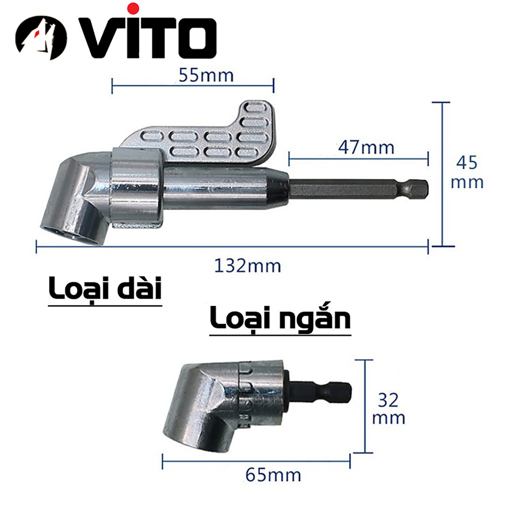 Đầu Chuyển Hướng Bắt Vít Góc VITO Chân Lục Giác Cho Máy Bắn Vít, Máy Khoan