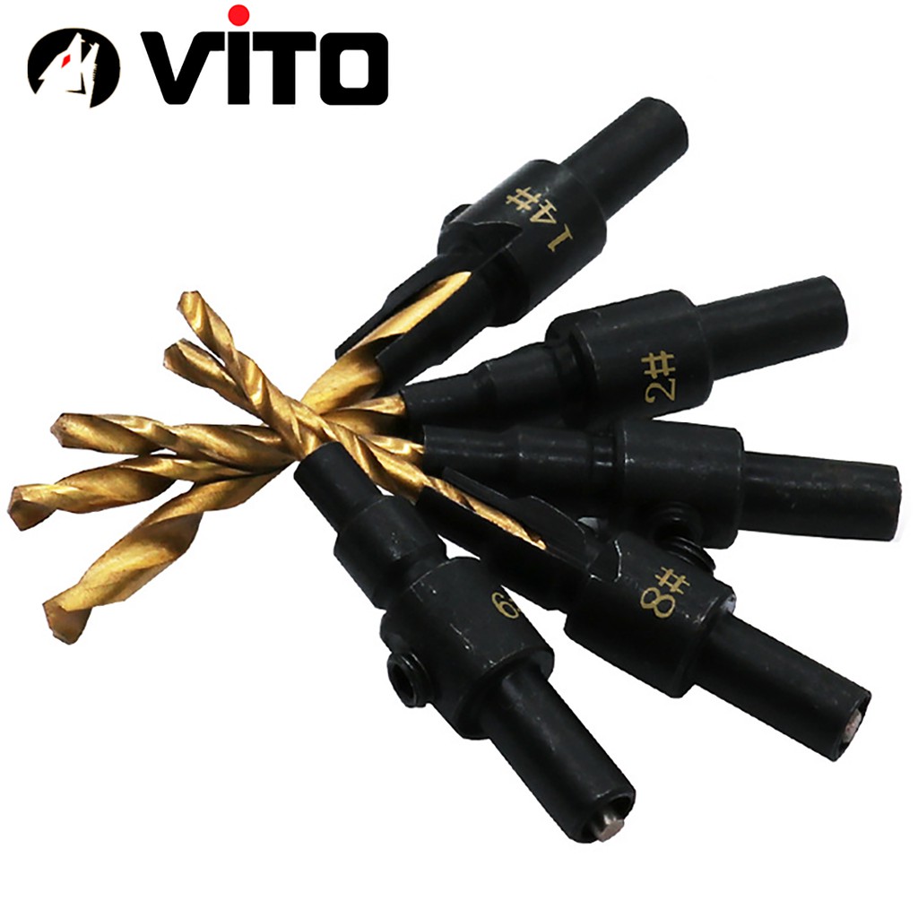 Bộ 5 Mũi Khoan Gỗ Chỉnh Cữ VITO Bắt Âm Mũi Vít Chân Tròn