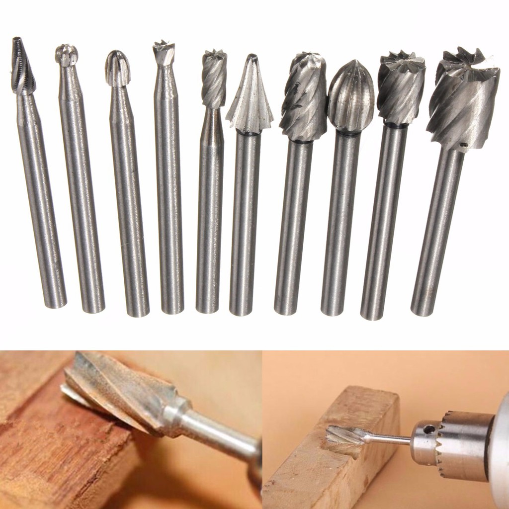 Bộ 10/20 Đầu Mũi Mài Khắc Làm Gỗ Lũa VITO Phủ Titanium Cán 3mm