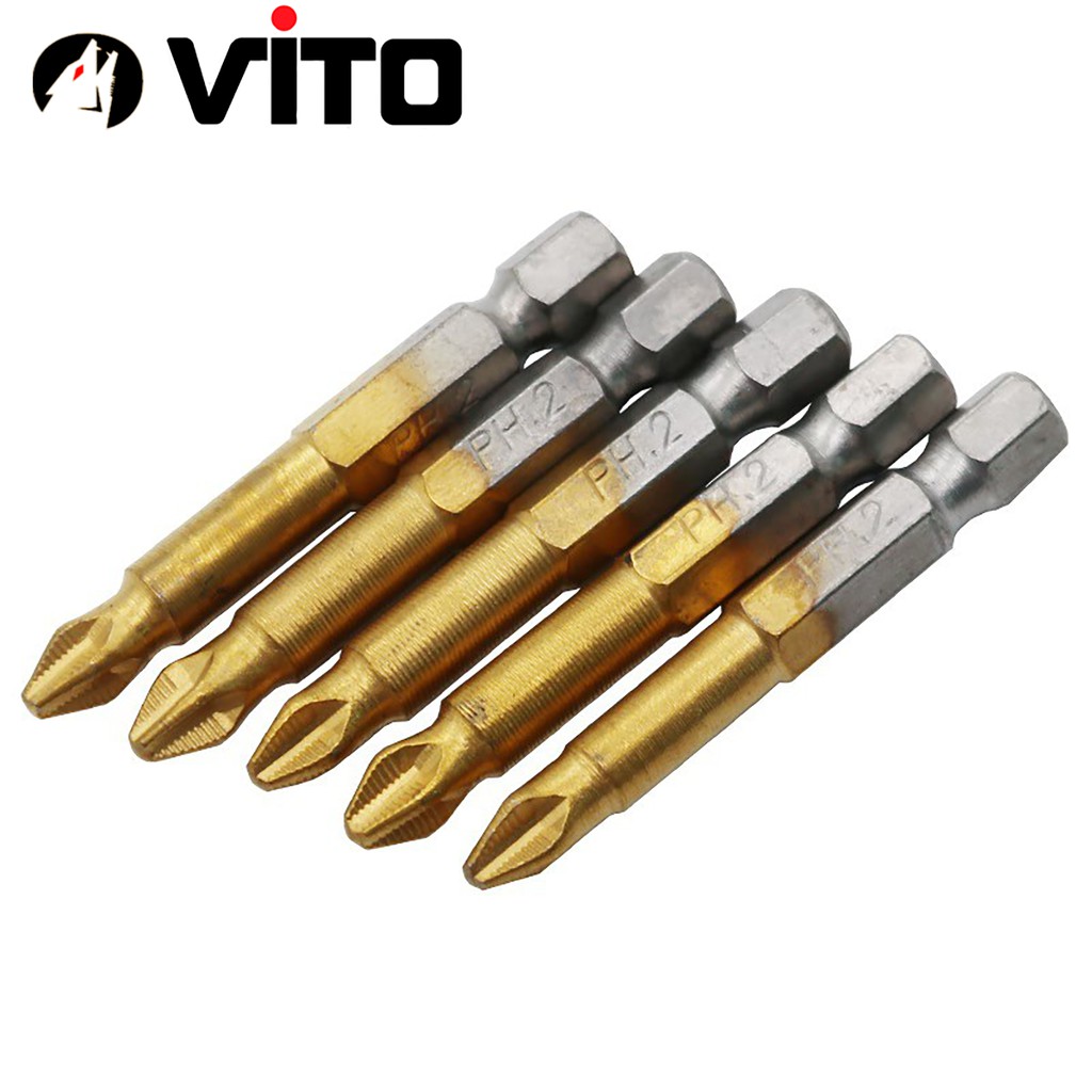 Bộ Mũi Vít PH2 Thép S2 VITO Mạ Titanium Chống Trượt Chuyên Dụng