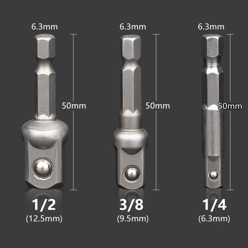 Bộ 3 Đầu Chuyển Sang Khẩu Bulong 1/4" 3/8" 1/2" VITO Gắn Cho Máy Khoan, Máy Bắn Vít