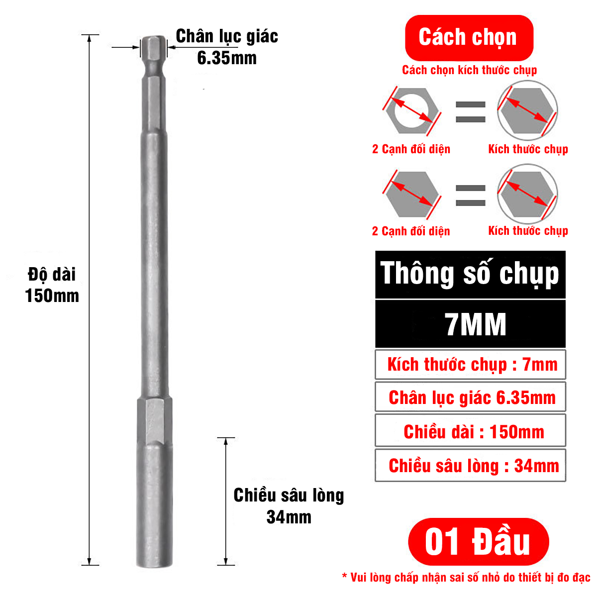 Khẩu Chụp Bulong Sâu Lòng Dài 150mm Bắn Vít VITO Chân Lục Giác Các Kích Cỡ