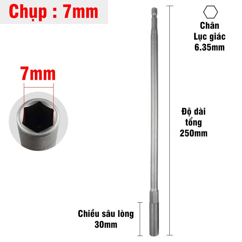 Cây Chụp Bulong Sâu Lòng Dài 250mm Bắn Vít VITO Chân Lục Giác Các Kích Cỡ