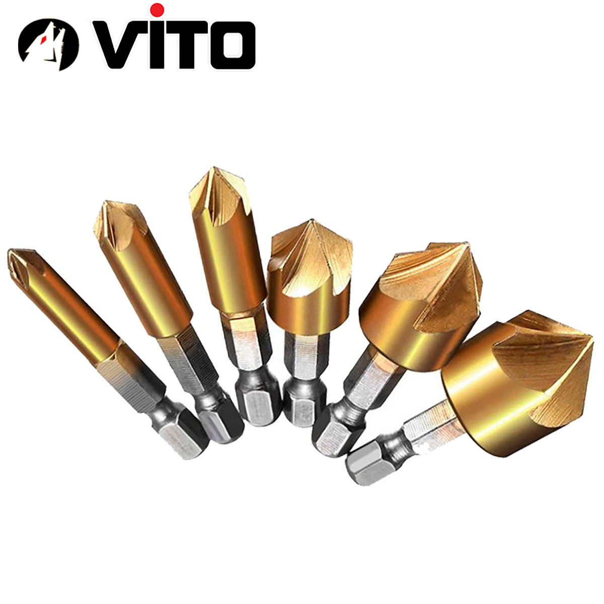 Bộ 3/6 Mũi Doa Âm Miệng Lỗ Bắt Âm Vít 5 Lưỡi Phay VITO Phủ Titanium 6-19mm Chuôi Lục Giác