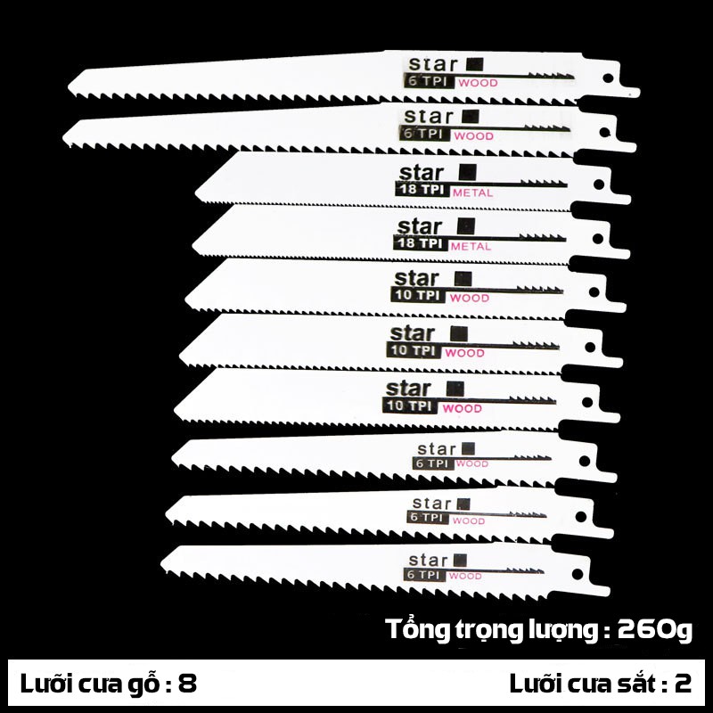 Bộ 10 Lưỡi Cưa Kiếm Đa Năng VITO Cưa Gỗ Và Kim Loại Mềm