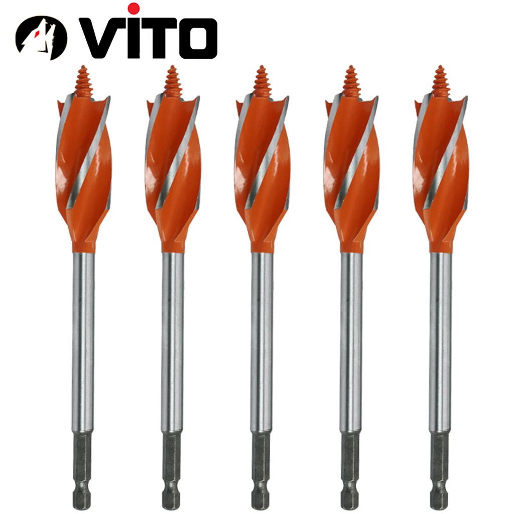 Mũi Khoan Gỗ Xoắn Ốc Auger VITO 4 Lưỡi Cắt Chân Lục Giác Sử Dụng Cho Máy Bắn Vít, Máy Khoan