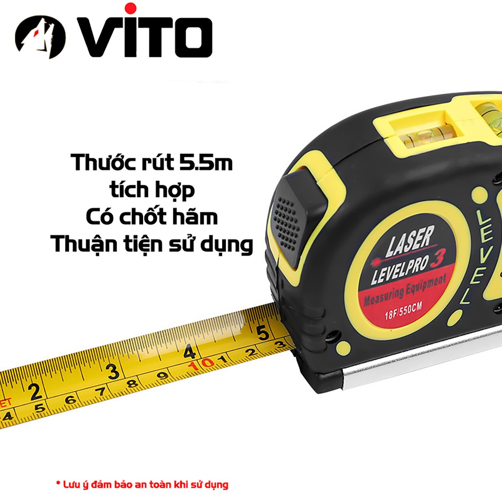 Thước Thủy Livo Laser Đa Năng VITO Cân Mực Laser Có Thước Rút 5.5M Bỏ Túi