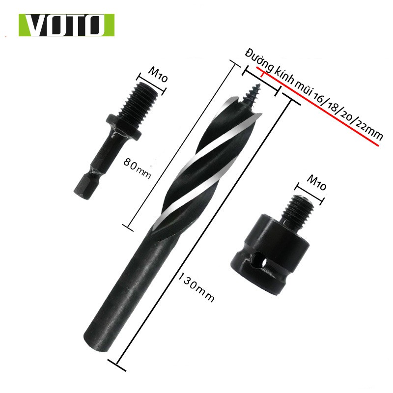 Bộ 3 Chi Tiết Khoan Gỗ Xoắn Ốc Auger 4 Lưỡi Cắt Sử Dụng Cho Máy Bắn Vít, Siết Bulong, Máy Khoan