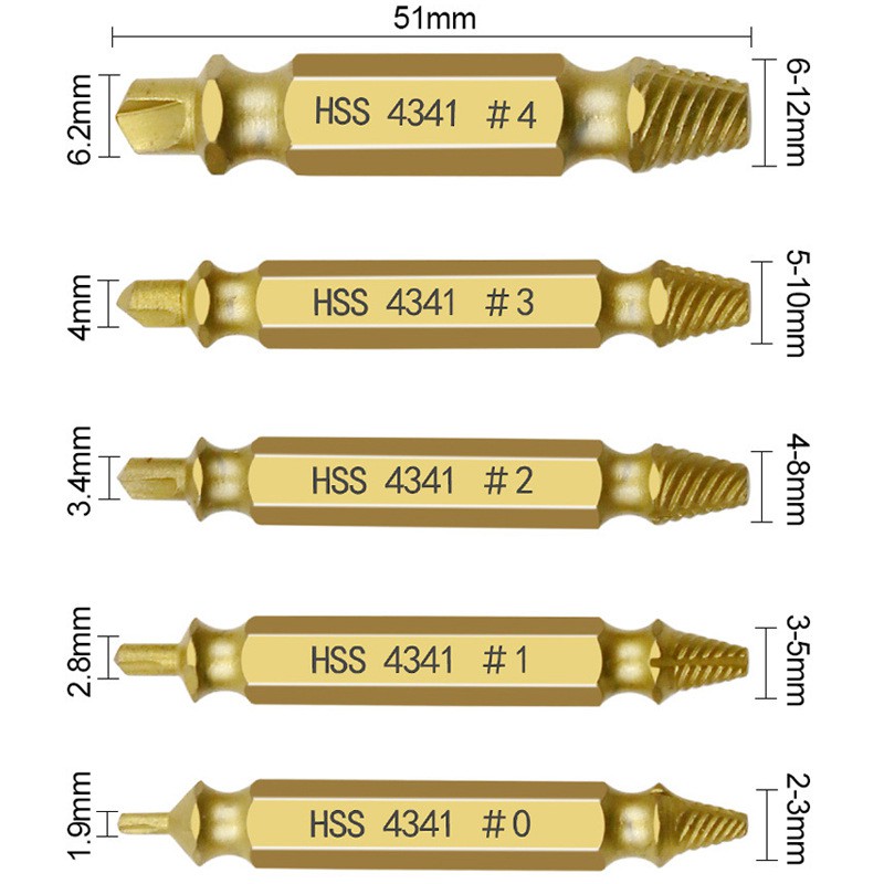 Bộ 4/5/6 Mũi Khoan Lấy Ốc Vít Gãy, Ốc Vít Toét VITO Hộp Nhựa Thép 4341