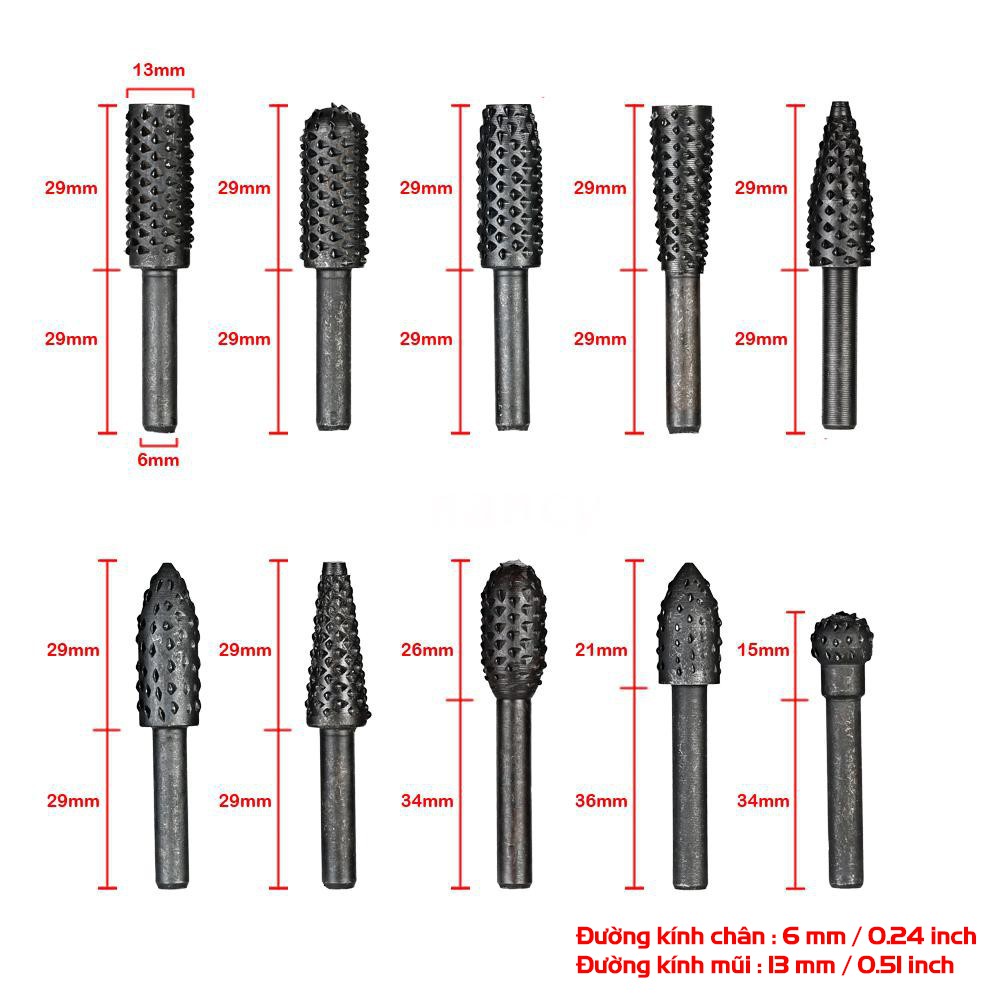 Bộ 5/10 Mũi Phay Mài Khắc VITO Làm Gỗ Lũa Đa Năng
