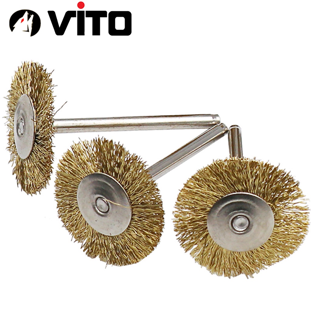 Chổi Đánh Gỉ Sét Mini Cán 3mm Sợi Đồng VITO Gắn Cho Máy Khoan, Máy Mài