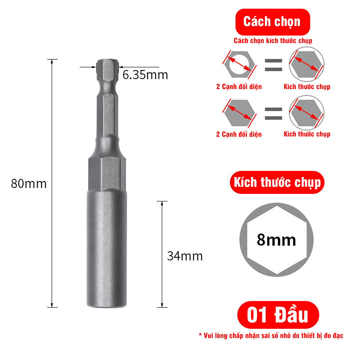 Chụp Bulong Sâu Lòng Bắn Vít Chân Lục Giác VITO Dài 80mm Các Kích Cỡ