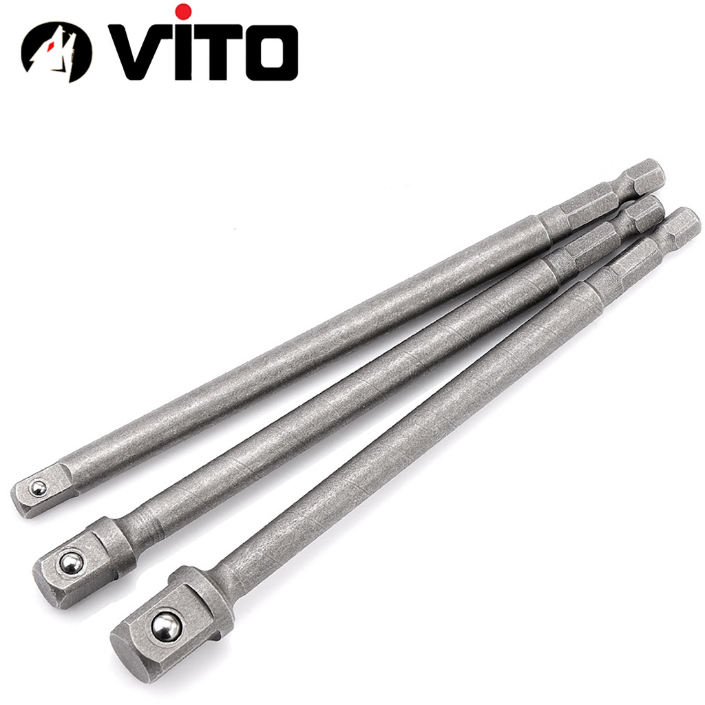Cây 150mm 3 Đầu Chuyển Sang Khẩu Bulong 1/4" 3/8" 1/2" VITO Gắn Cho Máy Khoan, Máy Bắn Vít