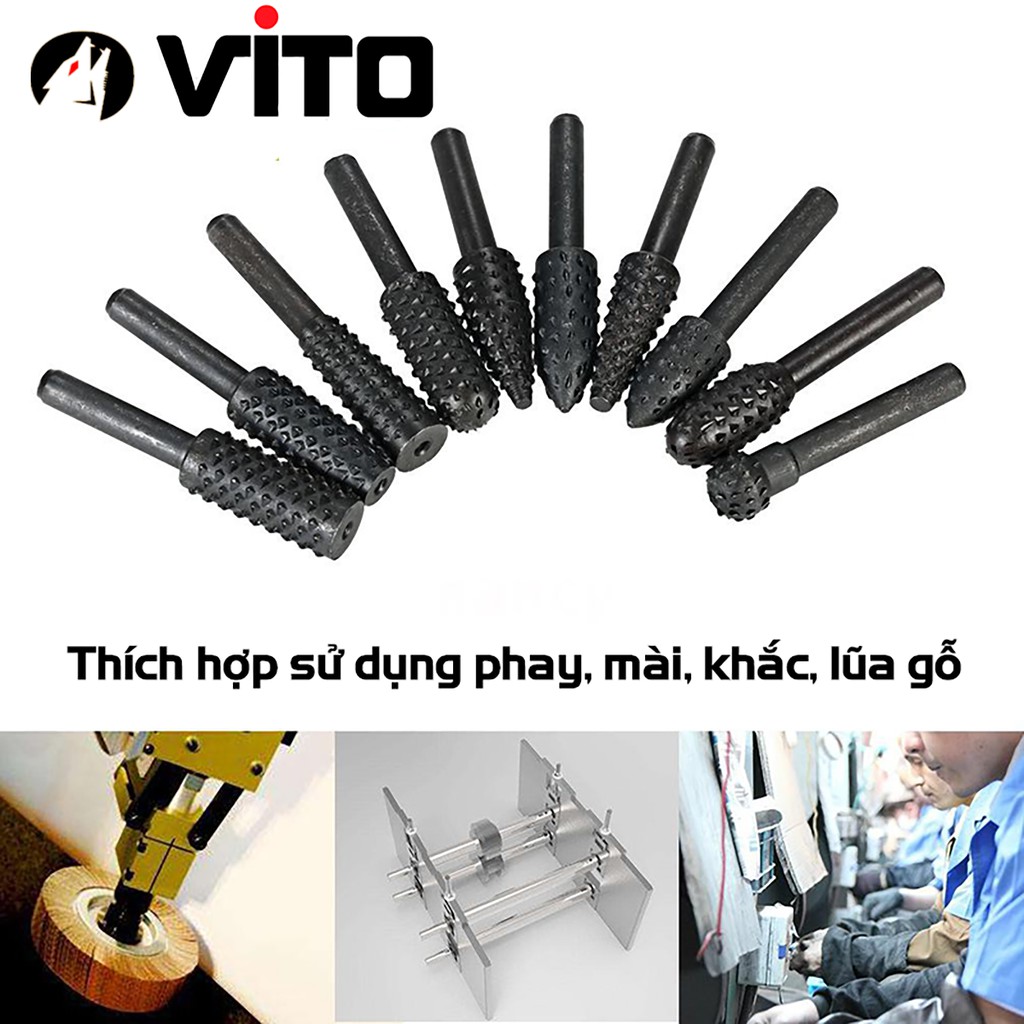 Bộ 5/10 Mũi Phay Mài Khắc VITO Làm Gỗ Lũa Đa Năng