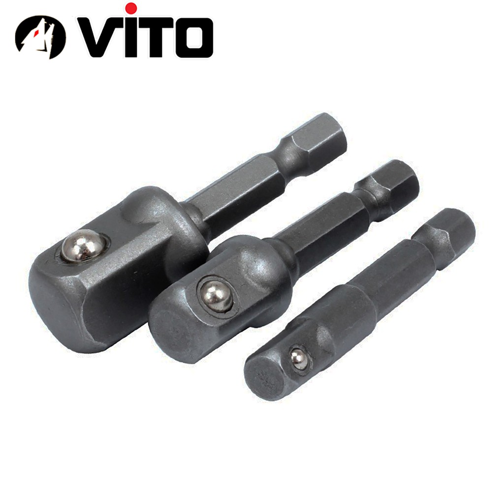 Bộ 3 Đầu Chuyển Sang Khẩu Bulong 1/4" 3/8" 1/2" VITO Gắn Cho Máy Khoan, Máy Bắn Vít