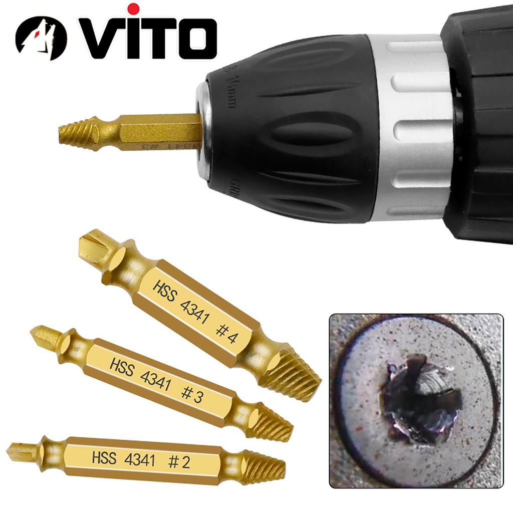 Bộ 4/5/6 Mũi Khoan Lấy Ốc Vít Gãy, Ốc Vít Toét VITO Hộp Nhựa Thép 4341