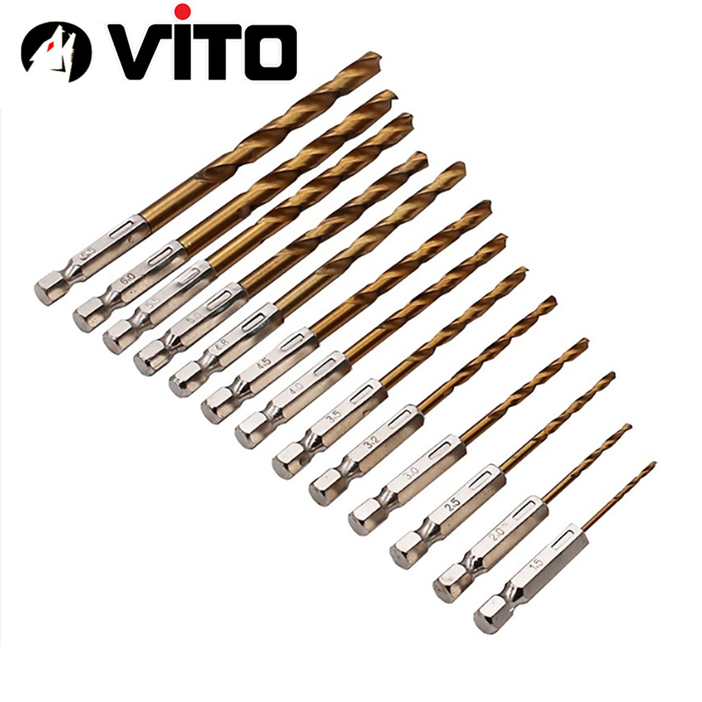 Bộ 13 Mũi Khoan Chất Liệu Thép Gió HSS Bọc Titanium VITO Chuôi Lục Giác Khoan Gỗ, Nhựa