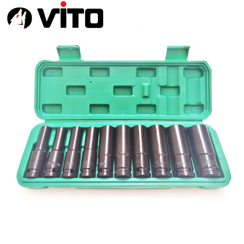 Hộp 10 Đầu Khẩu VITO 1/2 8-24mm Dài 78mm Vặn Bulong , Đầu Bulong, Đầu Tiếp, Đầu Điếu Mạ Crôm