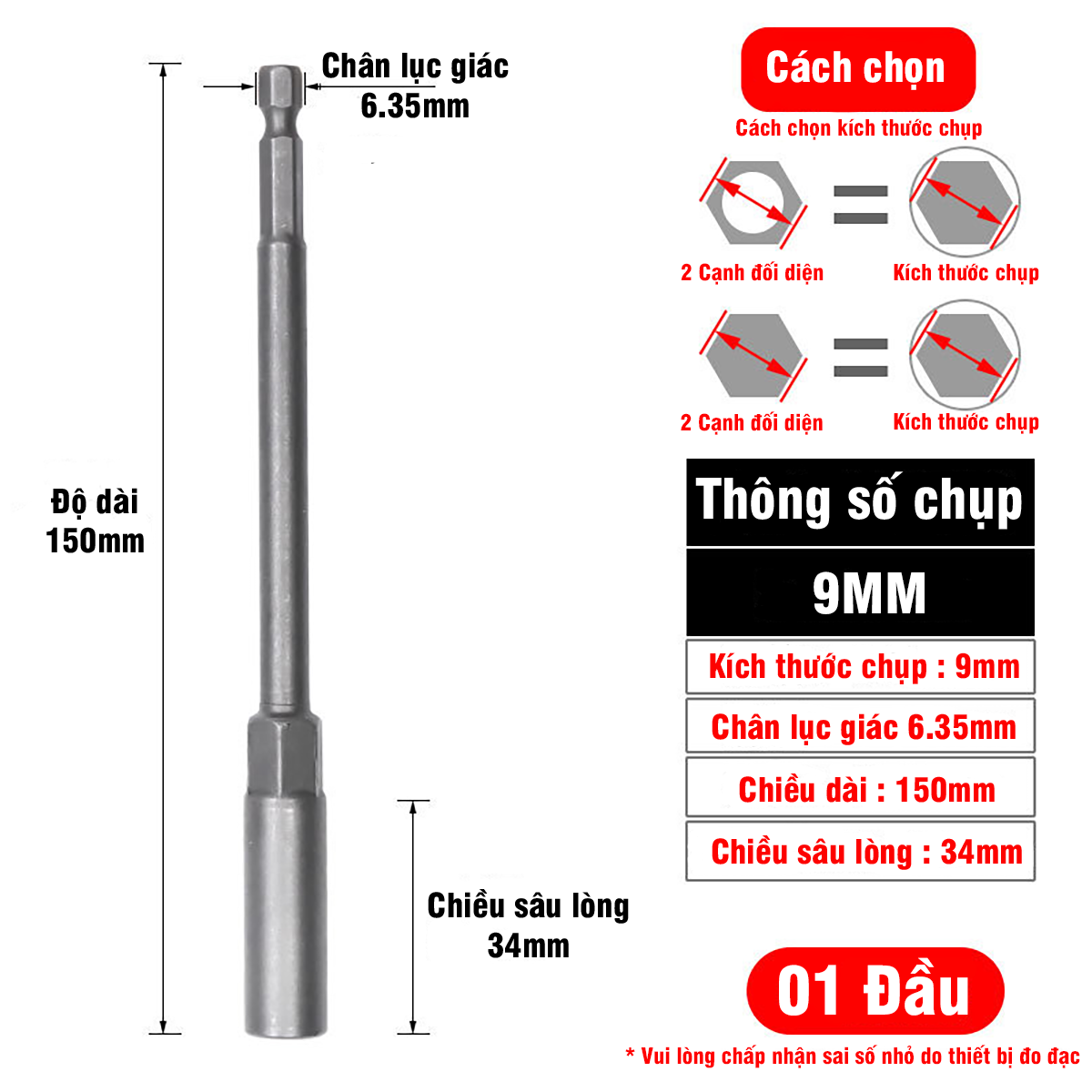 Khẩu Chụp Bulong Sâu Lòng Dài 150mm Bắn Vít VITO Chân Lục Giác Các Kích Cỡ