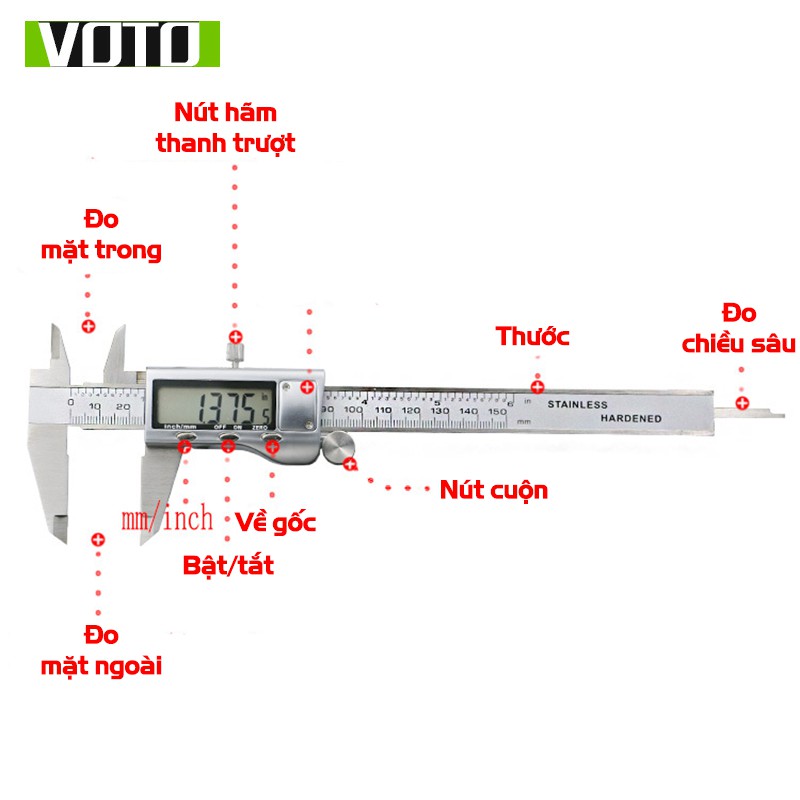 Thước Kẹp Điện Tử Thép Không Gỉ Dài 150mm Đa Năng Hộp Nhựa