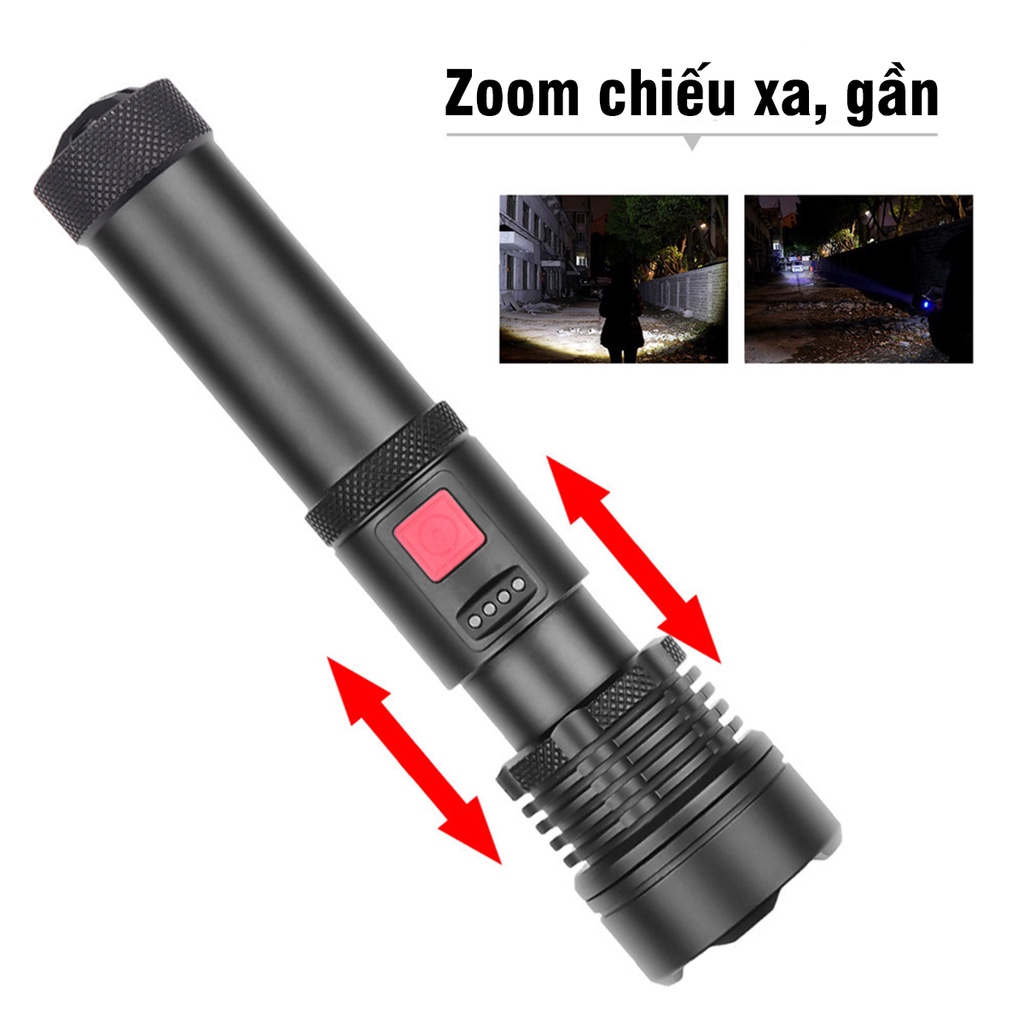 Đèn Pin Siêu Sáng Pin Tích Hợp LED P50 Dùng Pin 26650/18650 Có Cổng Sạc USB