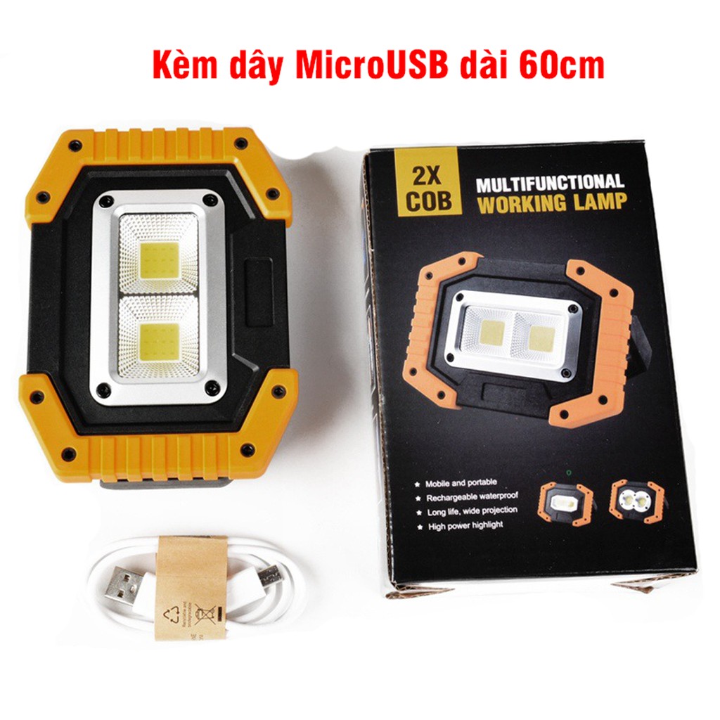 Đèn Pin 2 LED COB, Có Cổng Sạc Điện Thoại, Sử Dụng Pin 18650/AA