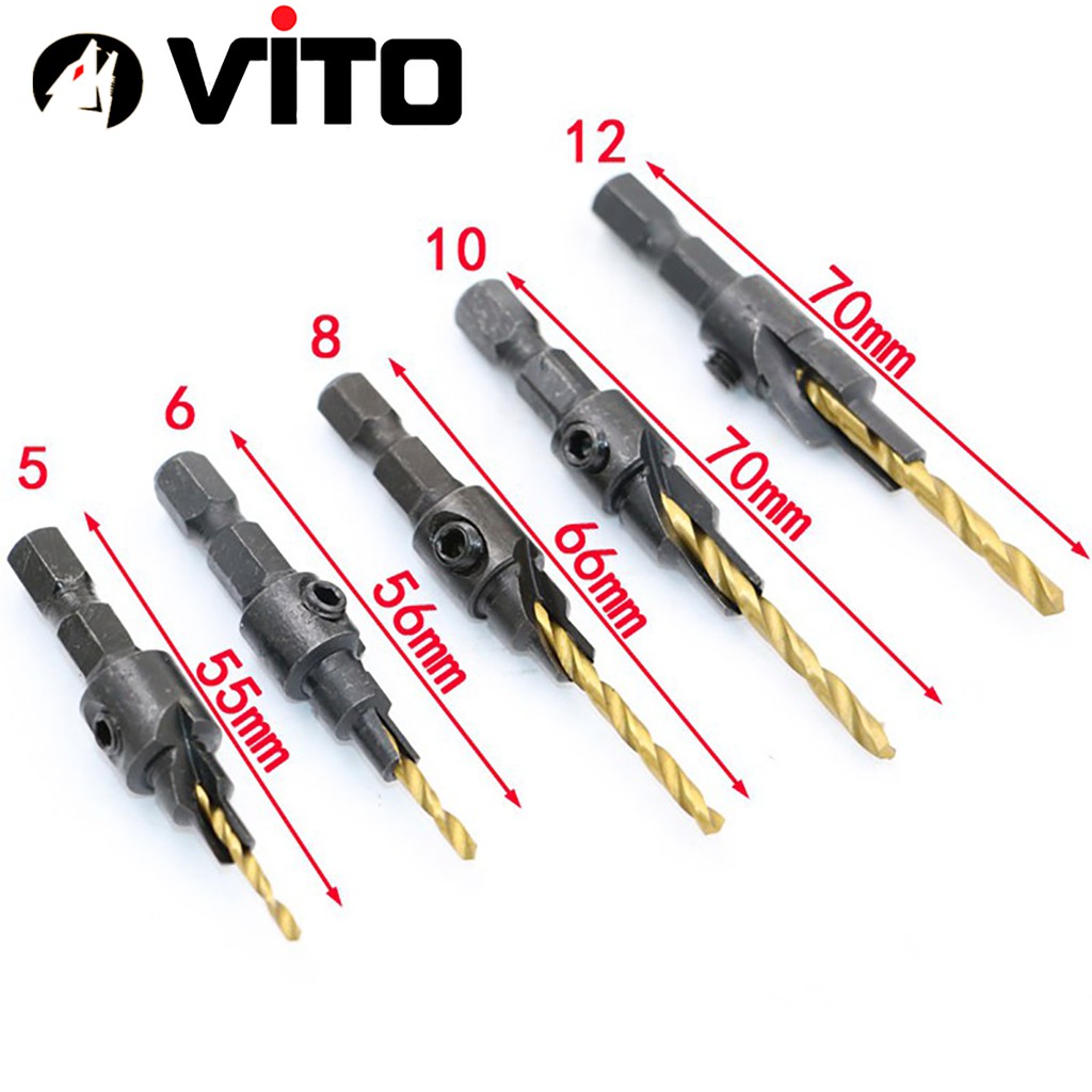 Bộ 4/5 Mũi Khoan Gỗ Chỉnh Cữ VITO Bắt Âm Mũi Vít Chân Lục Giác