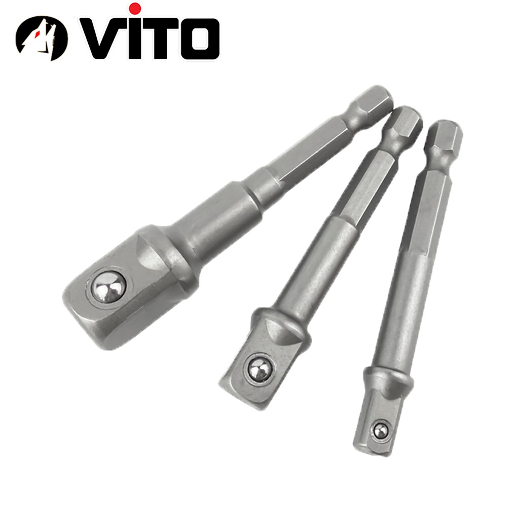 Bộ 3 Đầu Chuyển Sang Khẩu Bulong 1/4" 3/8" 1/2" VITO Gắn Cho Máy Khoan, Máy Bắn Vít