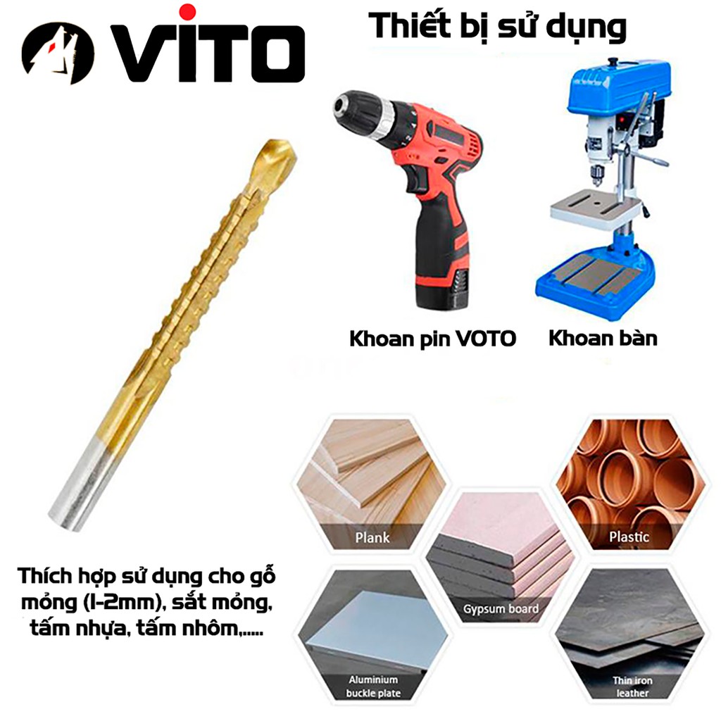 Bộ 6 Mũi Khoan Cưa VITO Phủ Titanium Kích Thước 3-8mm