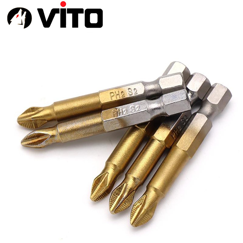 Bộ Mũi Vít PH2 Thép S2 VITO Mạ Titanium Chống Trượt Chuyên Dụng