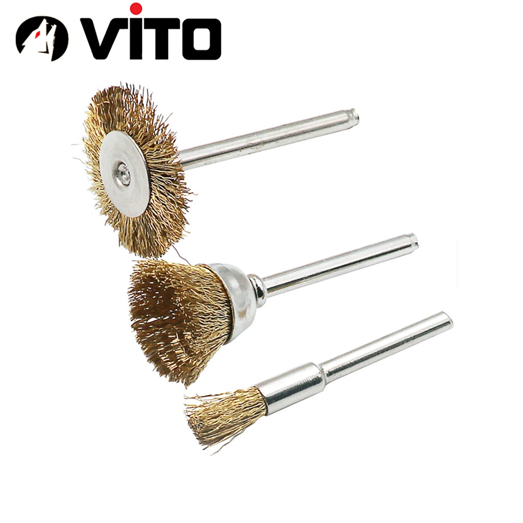 Chổi Đánh Gỉ Sét Mini Cán 3mm Sợi Đồng VITO Gắn Cho Máy Khoan, Máy Mài