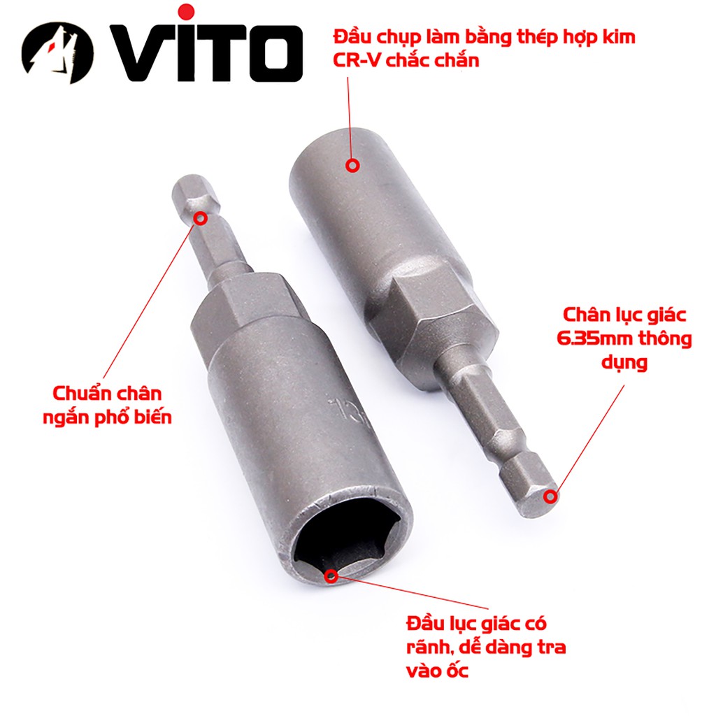 Chụp Bulong Sâu Lòng Bắn Vít Chân Lục Giác VITO Dài 80mm Các Kích Cỡ