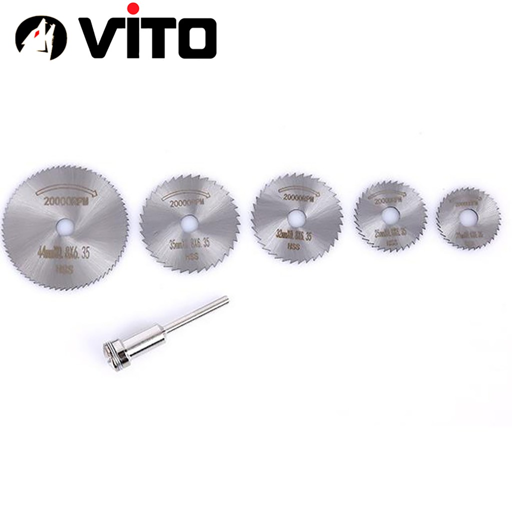 Bộ 7 Chi Tiết (Lưỡi Cắt + Trục) Đĩa Cắt Mini, Cán VITO Thép HSS Chắc Chắn