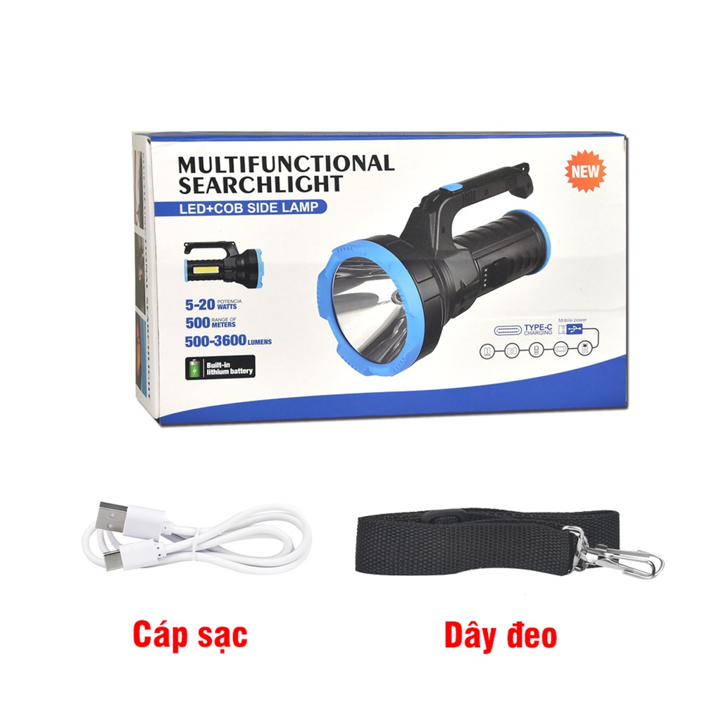 Đèn Pin Xách Tay Siêu Sáng LED P50 + LED COB Tích Hợp Cổng Sạc Điện Thoại