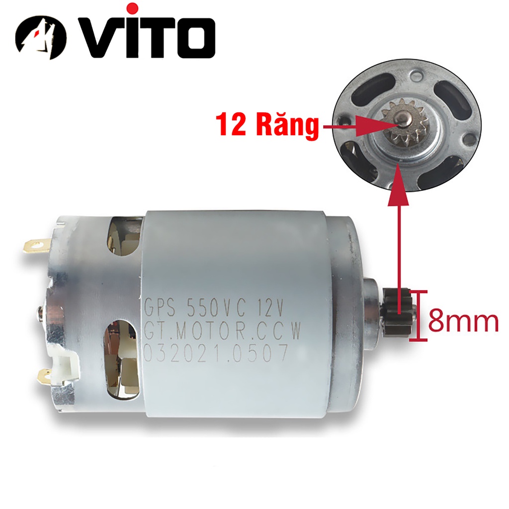 Động Cơ DC RS 550 12V 9/11/12 Răng VITO Motor Thay Thế Máy Khoan Pin