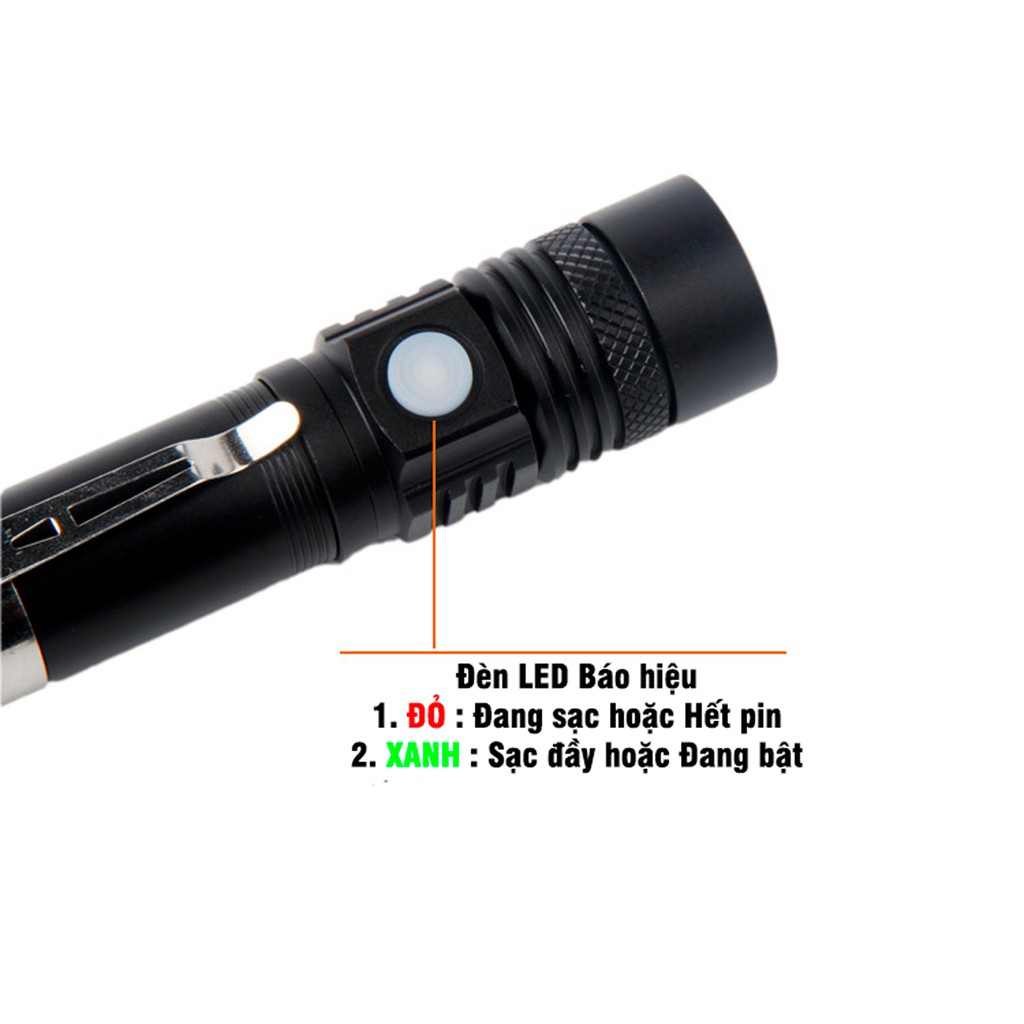 Đèn Pin Siêu Sáng LED T6 Dùng Pin 18650 Tích Hợp Cổng Sạc