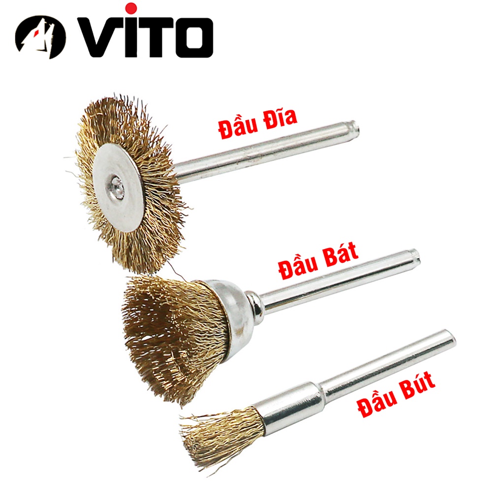 Chổi Đánh Gỉ Sét Mini Cán 3mm Sợi Đồng VITO Gắn Cho Máy Khoan, Máy Mài