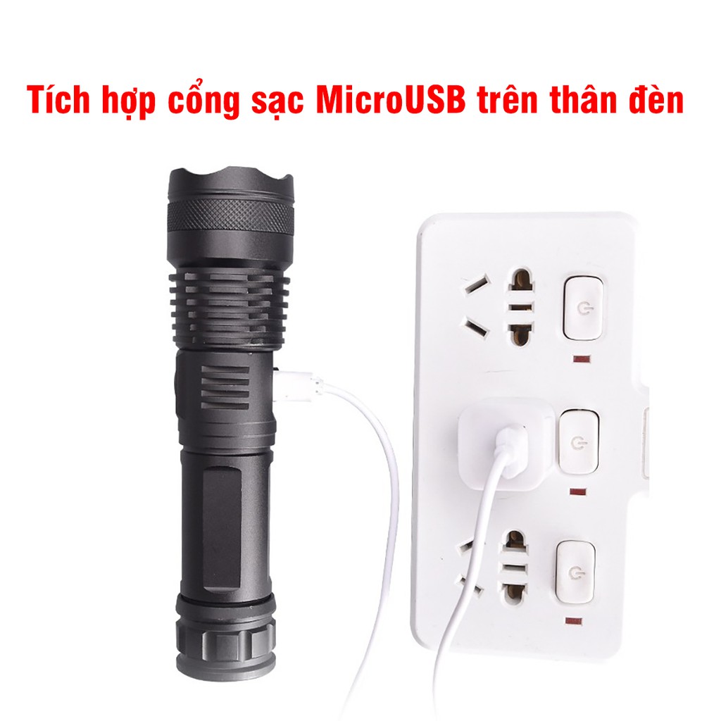 Đèn Pin Siêu Sáng LED P50 Dùng Pin 26650/18650 Tích Hợp Cổng Sạc