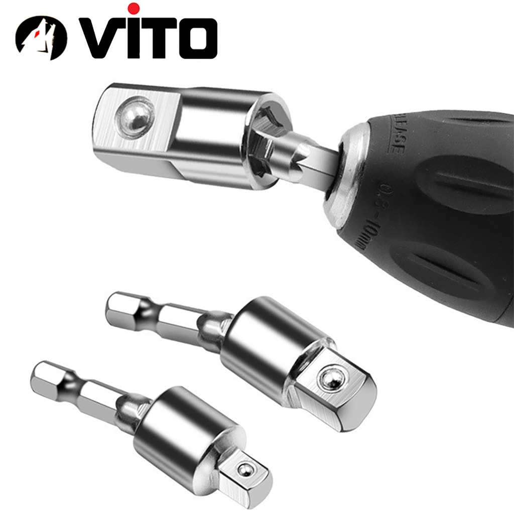 Combo 3 Đầu Chuyển Chân Lục Giác Bắn Vít Sang Khẩu Bulong Lắc Léo 1/4" 3/8" 1/2" VITO Gắn Cho Máy Khoan, Máy Bắn Vít