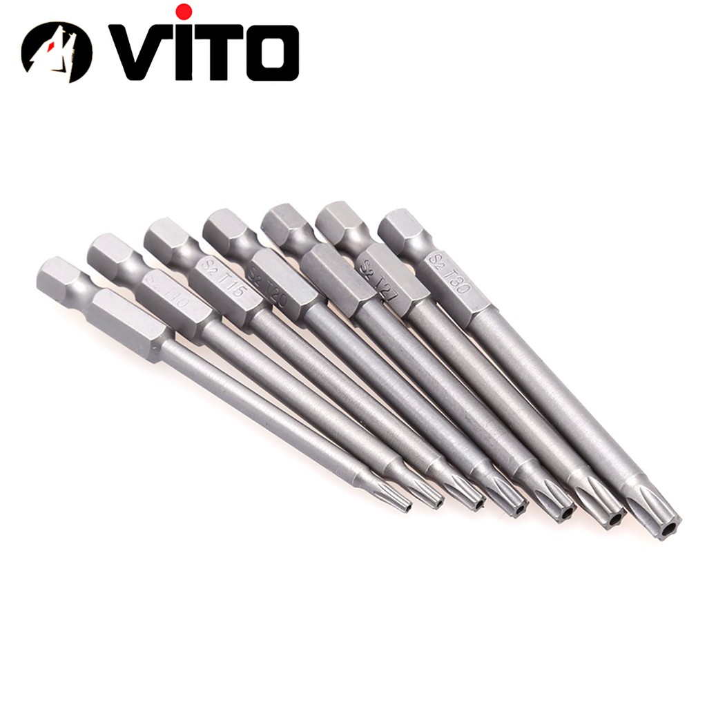 Bộ Mũi Vít Hoa Thị Có Lỗ Chân Lục Giác VITO Thép S2 Nhiều Kích Thước