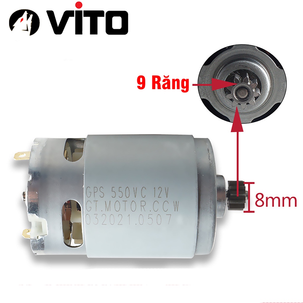 Động Cơ DC RS 550 12V 9/11/12 Răng VITO Motor Thay Thế Máy Khoan Pin