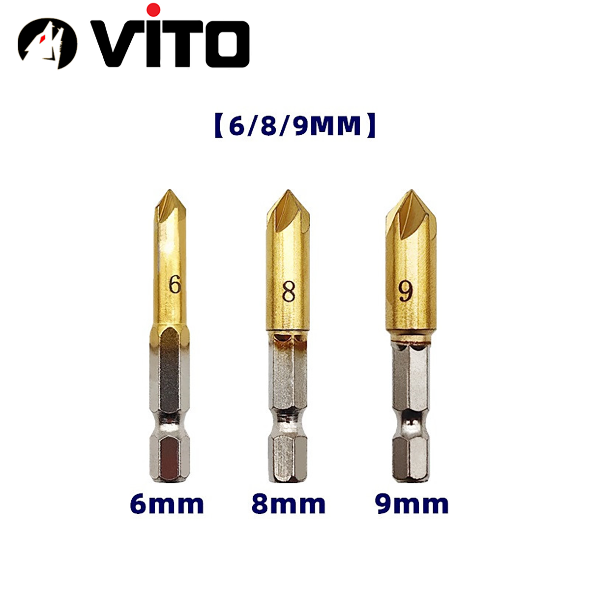 Bộ 3/6 Mũi Doa Âm Miệng Lỗ Bắt Âm Vít 5 Lưỡi Phay VITO Phủ Titanium 6-19mm Chuôi Lục Giác